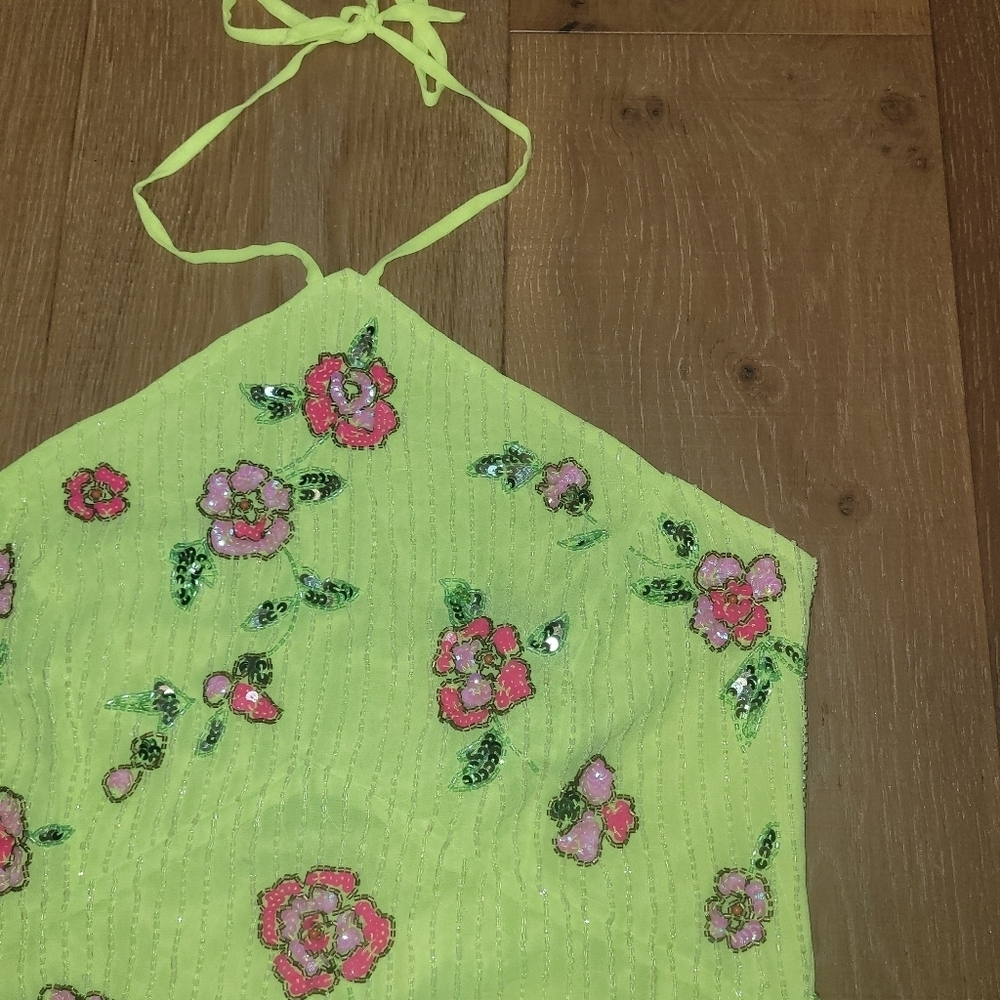 NWT Asos embelished halter flower mini dress yellow size 10